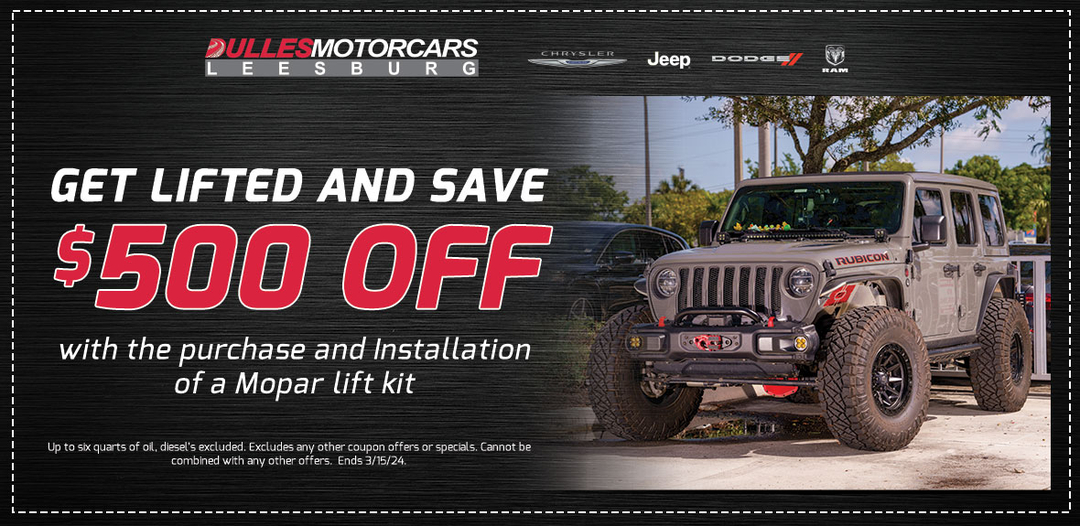 Get Lifted and Save $500 off purchase and installation of a Mopar Lift Kit